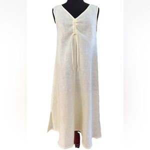 Francesca Bettini Linen A-Line Midi Dress Sleeveless Pale Yellow Small Italy
